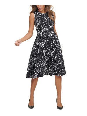 CALVIN KLEIN Womens Black Unlined Sleeveless Midi Evening Fit + Flare Dress 8