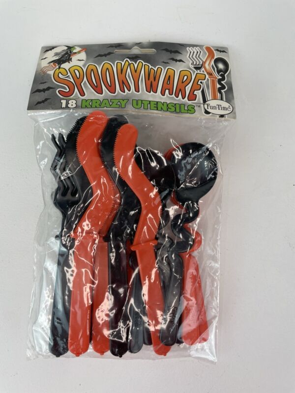 Vintage Halloween Spookyware Krazy Utensils Orange Black Knives Forks Spoons NEW