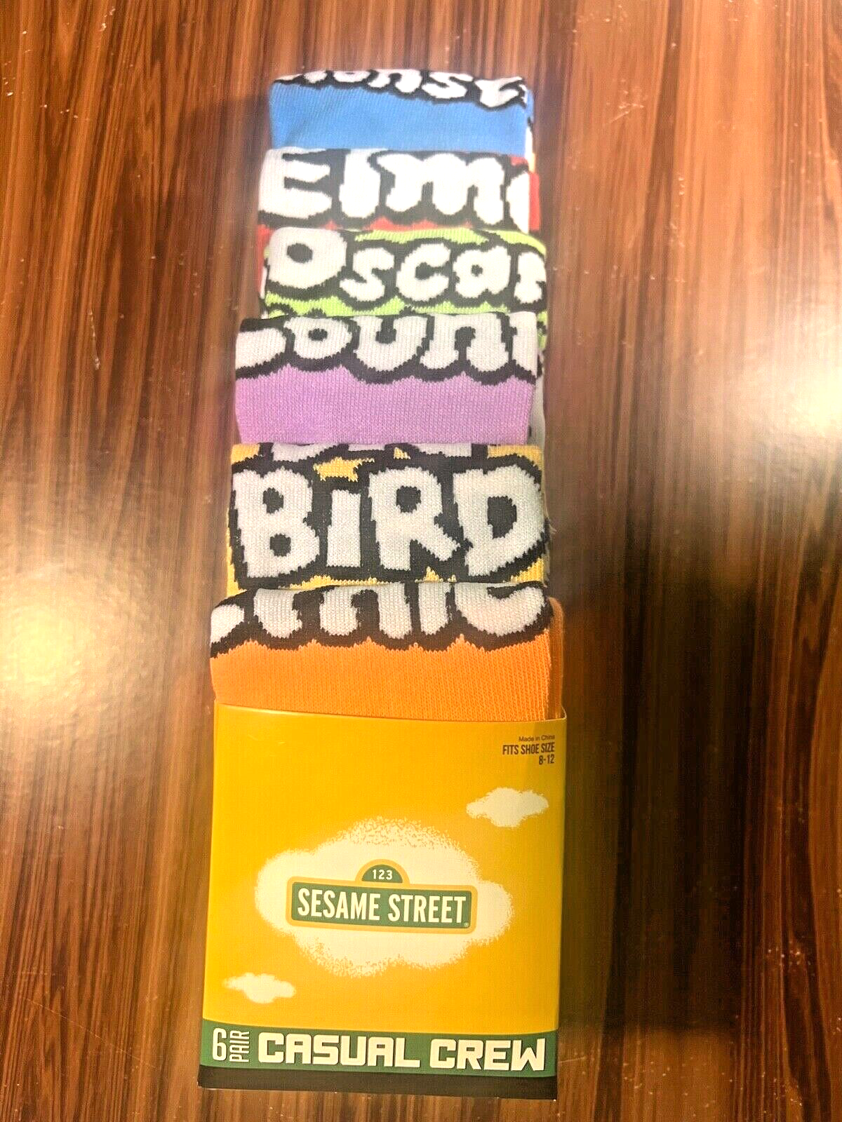 Sesame Street Cookie Monster Oscar Ernie Big Bird 6 Pair Casual Crew Socks 8-12