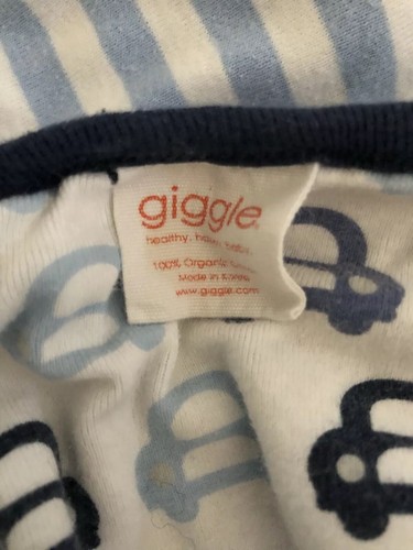 Giggle Healthy Happy  Baby Blanket Cars Boys Blue Stripe Organic Cotton