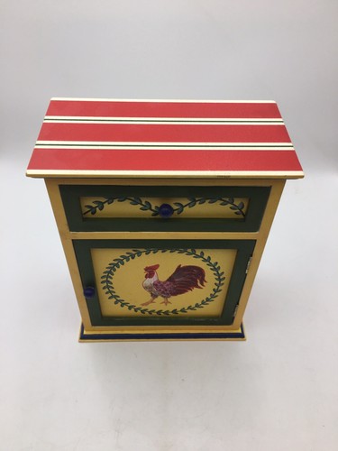 WOODEN ROOSTER CABINET WITH DRAWER AND DOOR