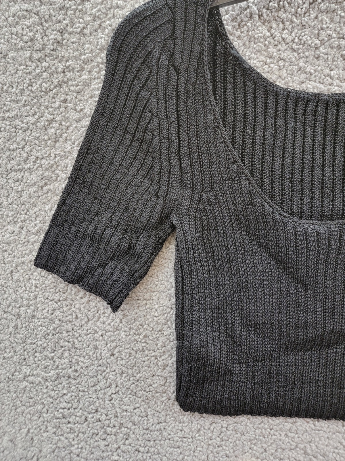 Free People Textured Short Sleeves Crop Sweater Top Women's S Black Pullover - Picture 10 of 17