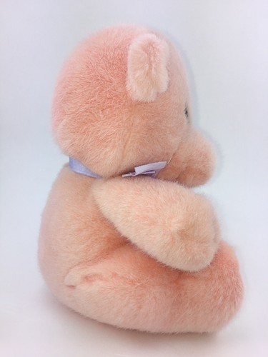 Vintage Dakin Hippo Plush with Rattle Baby Toy Peach Pink Stuffed Animal