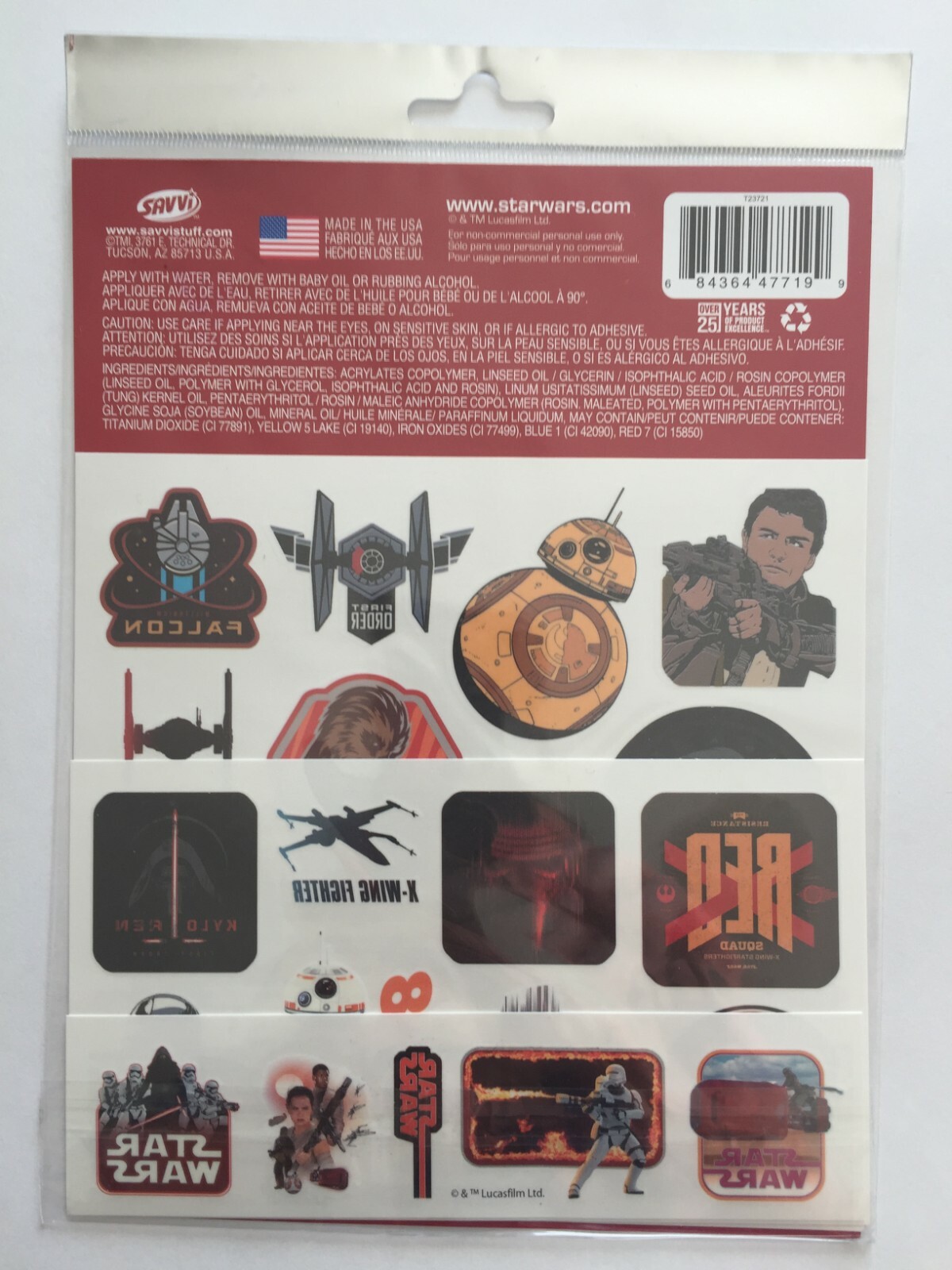 Star Wars - The Force Awakens-125 temporary tattoos (5 packages of 25)