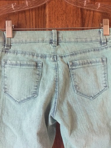 Girls Code Bleu Turquoise Washed Denim Jean Cropped Capris Distressed Bottom 12