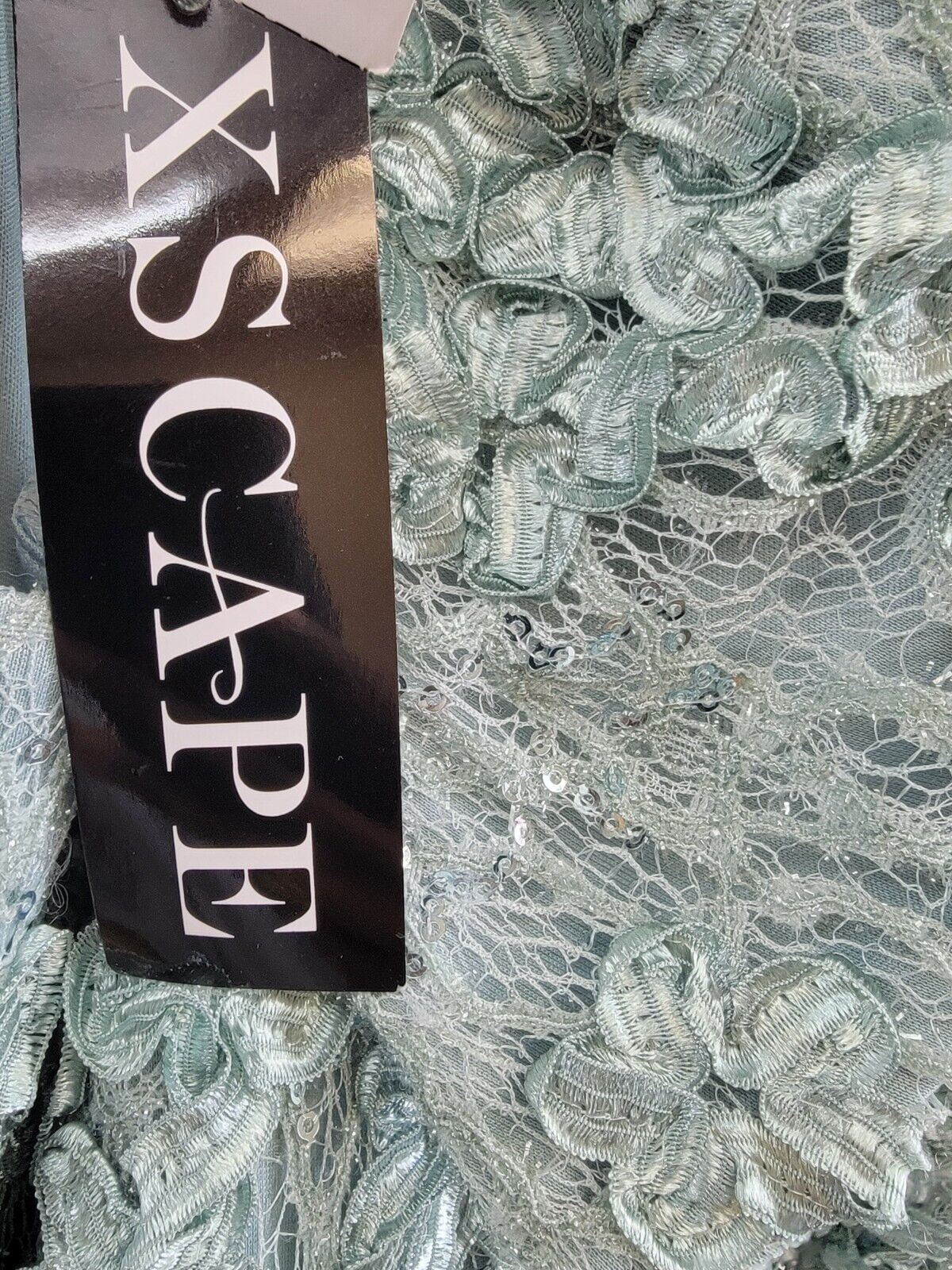 XSCAPE Plus Size Embellished Lace Off-The-Shoulder Gown Women's 22W Sage Zip - Picture 15 of 16