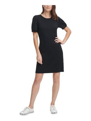 

DKNY Женское черное эластичное короткое платье-футляр с короткими рукавами и круглым вырезом, Черный