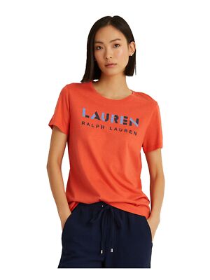 

LAUREN RALPH LAUREN Женская оранжевая футболка с круглым вырезом и короткими рукавами с логотипом, Оранжевый