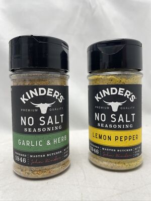 Kinder's No Salt 2 Pack Lemon Pepper 2.6 Oz & Garlic & Herb 2.4 Oz for Grilling