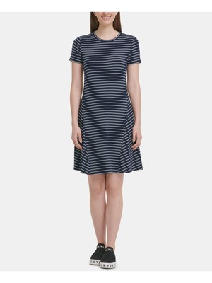 

DKNY Женское темно-синее полосатое платье-рубашка выше колена с коротким рукавом Размер, Navy