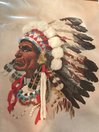 Vintage SUNSET STITCHERY Indian Chief Crewel Embroidery Kit NIP 1977 L1