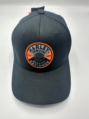 New Harley Davidson Logo Black Graphic Fitted Baseball Hat Cap Size S/M