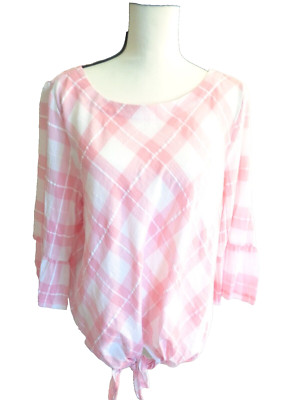 New Rafaella Women's Morning Glory Checkered Pullover Top Size XL Petite $59.50