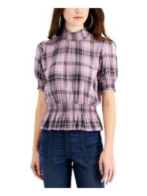 SELF E Womens Purple Back Plaid Short Sleeve Top Juniors XL