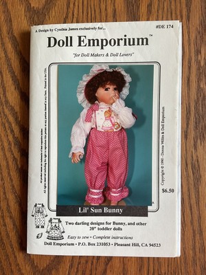 Lil  Sun Bunny Romper Dress Bonnet Doll 20  Emporium Pattern UNCUT DE 174