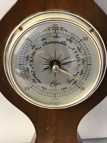 Mid Century Elgin 1420 Wood Barometer Thermometer Humidity Wall Weather Station