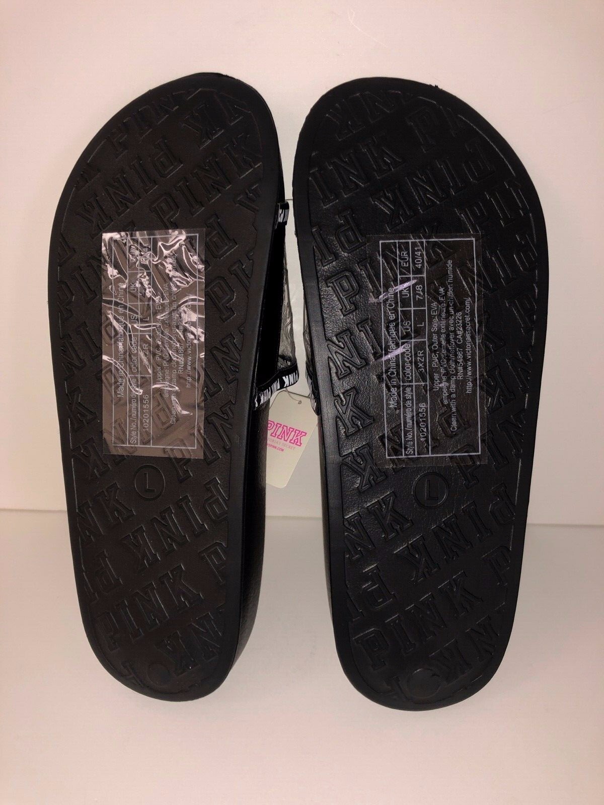 Victorias Secret Pink Clear Embossed Logo Slide Sandals- Large (9-10) NWT