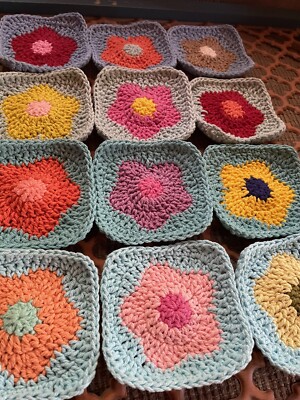 Lot of 12 Handmade Crochet Flower Granny Squares Crochet Coasters Blue Sky Tone