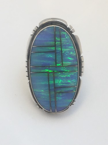 Navajo James Shay JS Sterling Silver 925 Oval Fire Opal