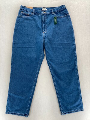 L.L. Bean Flannel Lined Jeans Women's 18 Relaxed Straight Leg Blue Denim Plaid