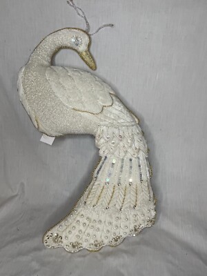 Vtg Wall hanging White Peacock 17 1/2  Sequins, Beads NWT Arhaus 1986