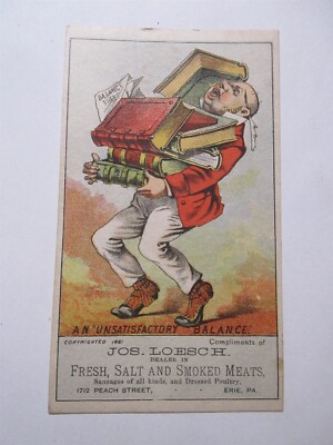 vintage Trade Card Jos. Loesch Fresh Salt & Smoked Meats 1712 Peach St Erie PA