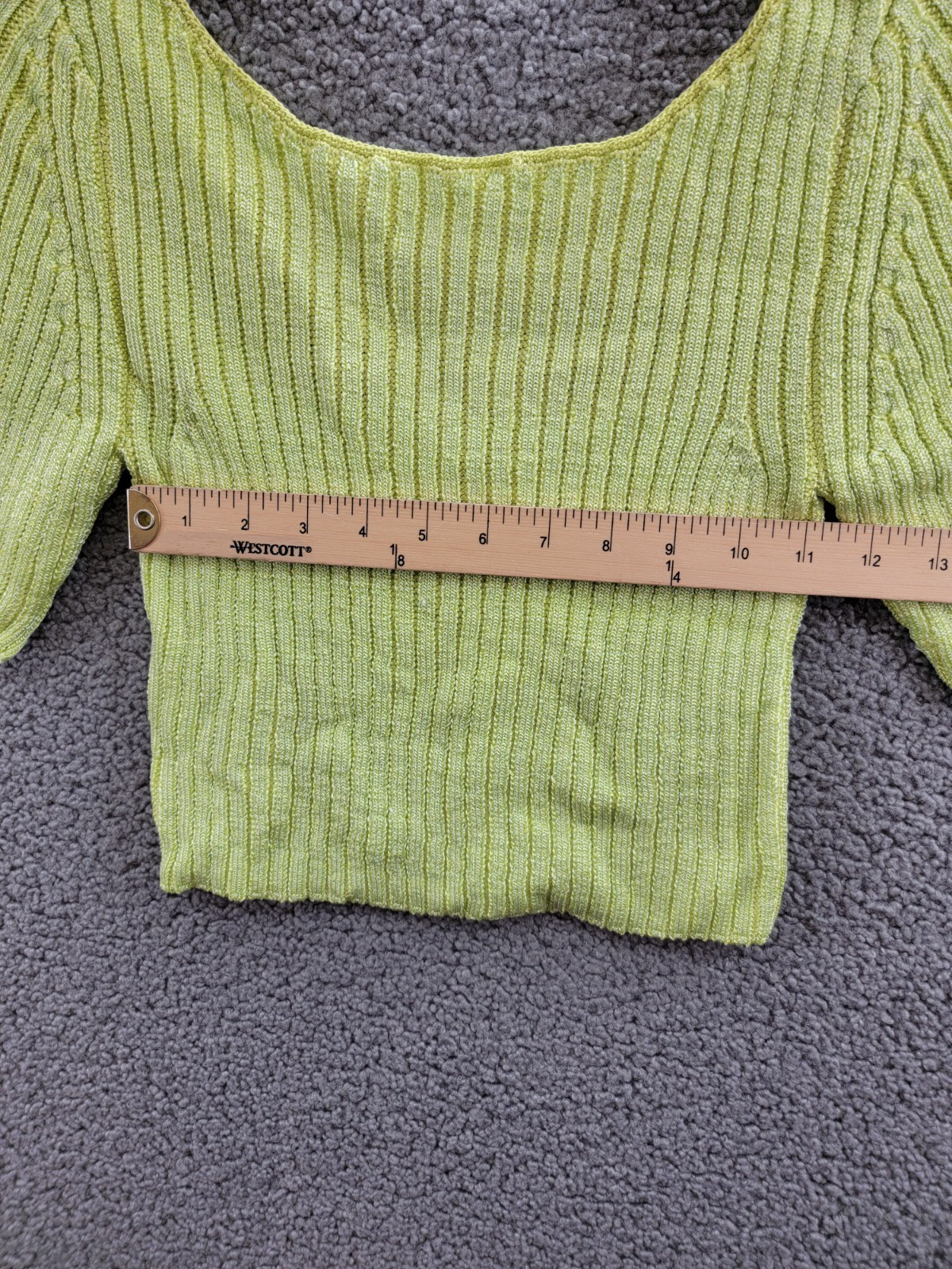 Free People Textured Short Sleeves Crop Sweater Top Women's S Sunny Lime Solid - Picture 7 of 16