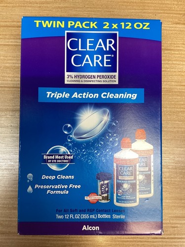 Twin Pack Alcon Clear Care Triple Action Cleaning 12oz Bottles 05/31/2025
