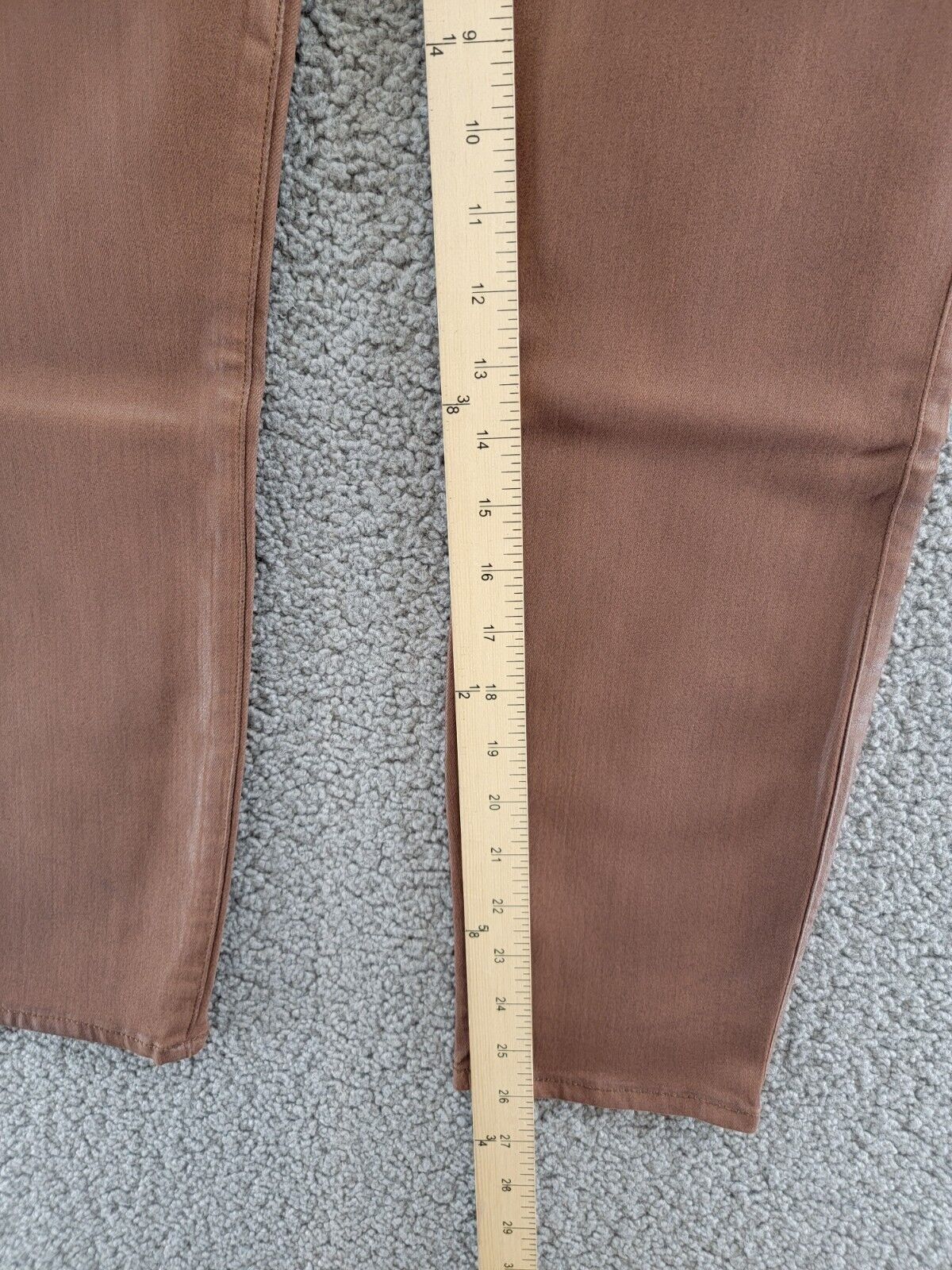PAIGE Hoxton Ankle Pants Women's 33 Cognac Luxe Solid Coated Button Zip Closure - Picture 7 of 18