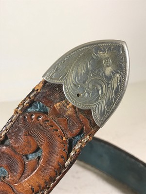 Vtg Hand-Tooled Western Cowboy Leather Belt PHIL farmer rodeo