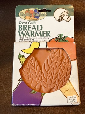 Vintage Terra Cotta Bread Warmer HEALTHY KITCHEN Wheat Design Dinner Roll WARMER