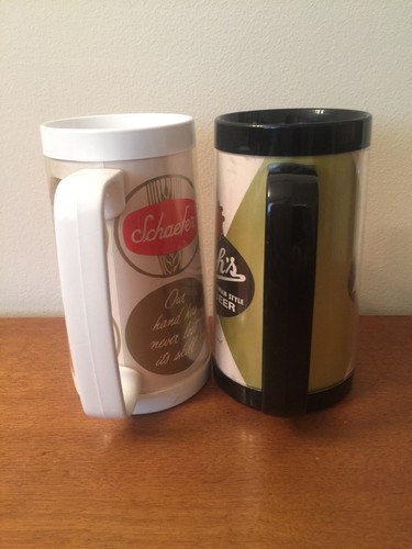 Lot of 2 Thermo Serv West Bend Plastic Beer Mugs Stroh’s & Schaefer