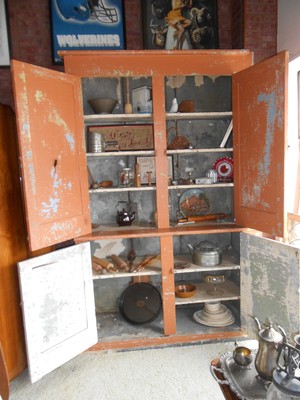 Primitive Greek Revival Step Back Cupboard Shabby Chic Peeling Paint Nice