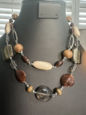 Premier designs would glass acrylic bead statement necklace brown beige FF28