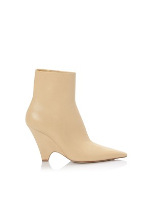 Pre-owned Bottega Veneta Womens Beige Comfort Pointed Toe Kitten Heel Leather Boots 38
