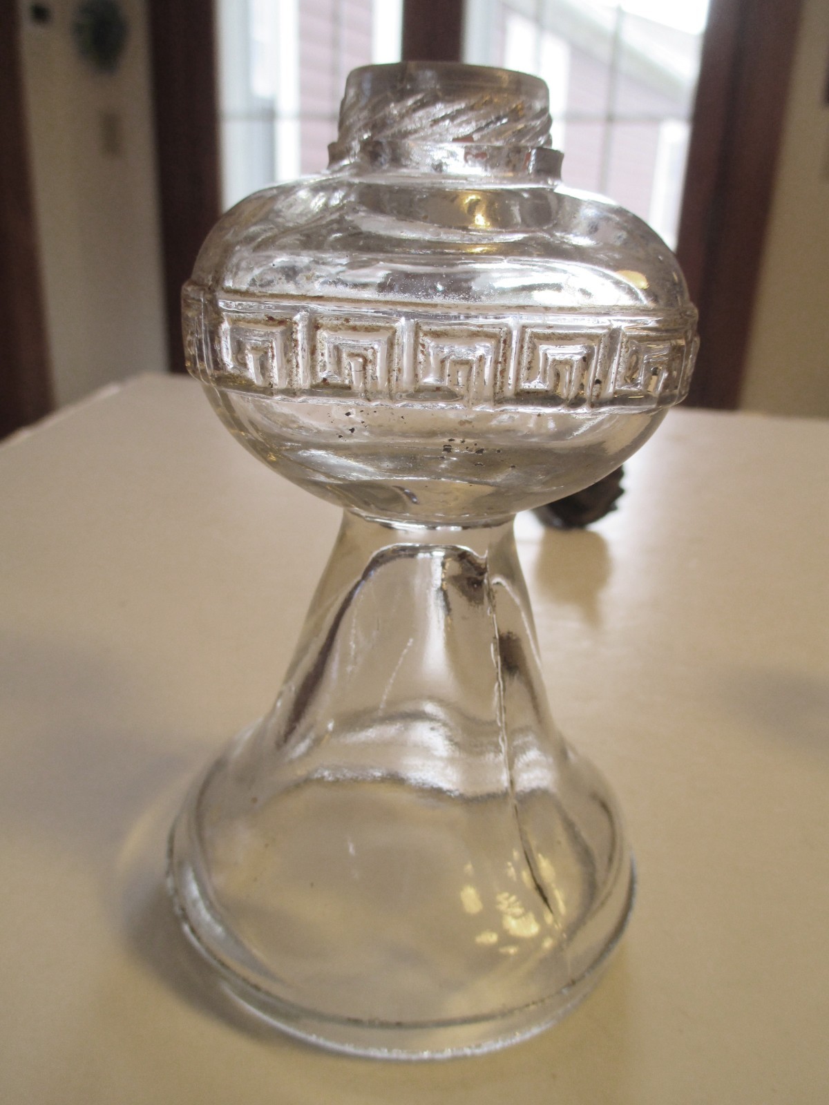 1910 Mini Kerosene Lamp & Matching Chimney Greek Key Pattern Acorn Burner 8”T