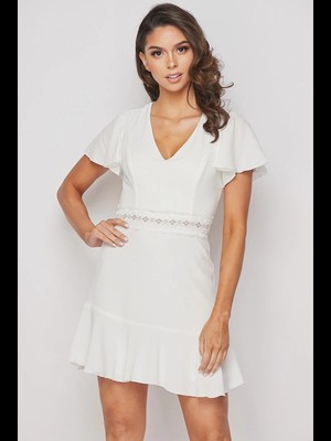 

TEEZE ME Женское белое кружевное короткое платье трапециевидной формы с открытой спиной и V-образным вырезом для юниоров 9\10, Белый