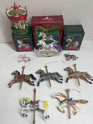 LOT OF 9 CAROUSEL & ROCKING HORSE ORNAMENTS! EXCELLENT CONDITION