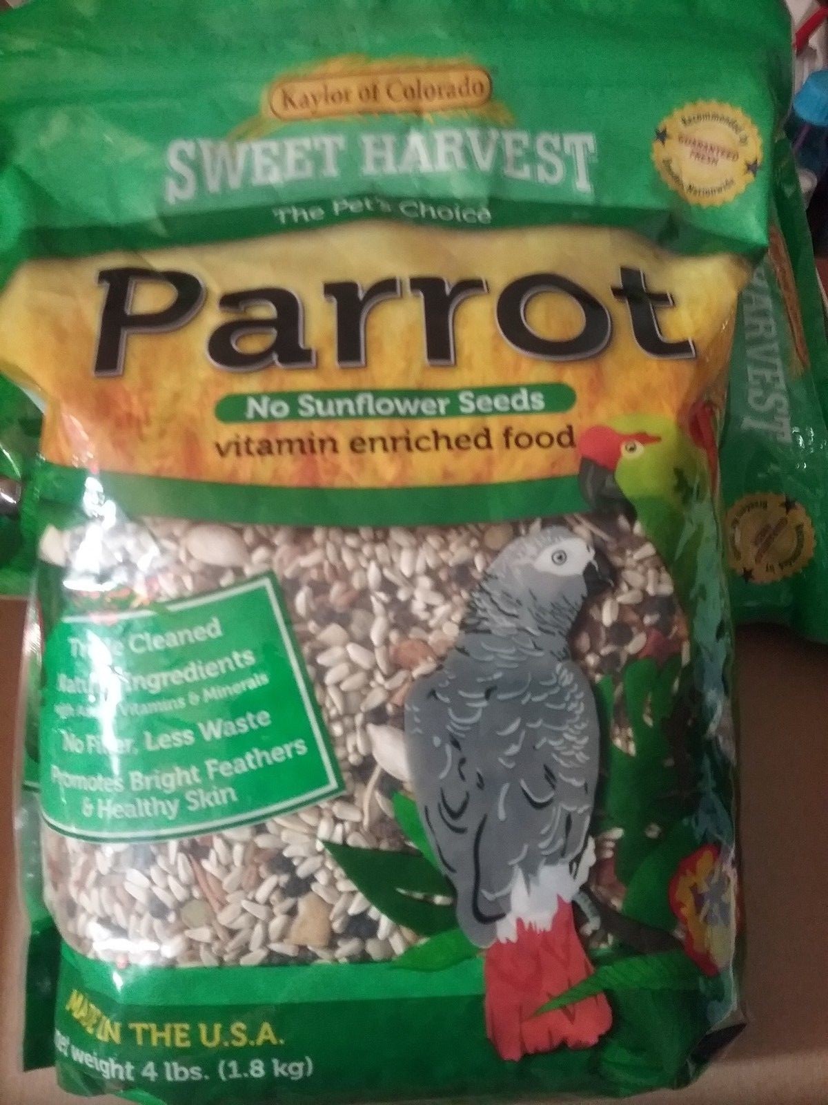2 Sweet Harvest Parrot Bird Food (WithOut Sunflower Seeds) 4lb. Each = 8 Pounds