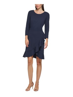 TOMMY HILFIGER Womens Navy Tulp-hem 3/4 Sleeve Above The Knee Sheath Dress 14