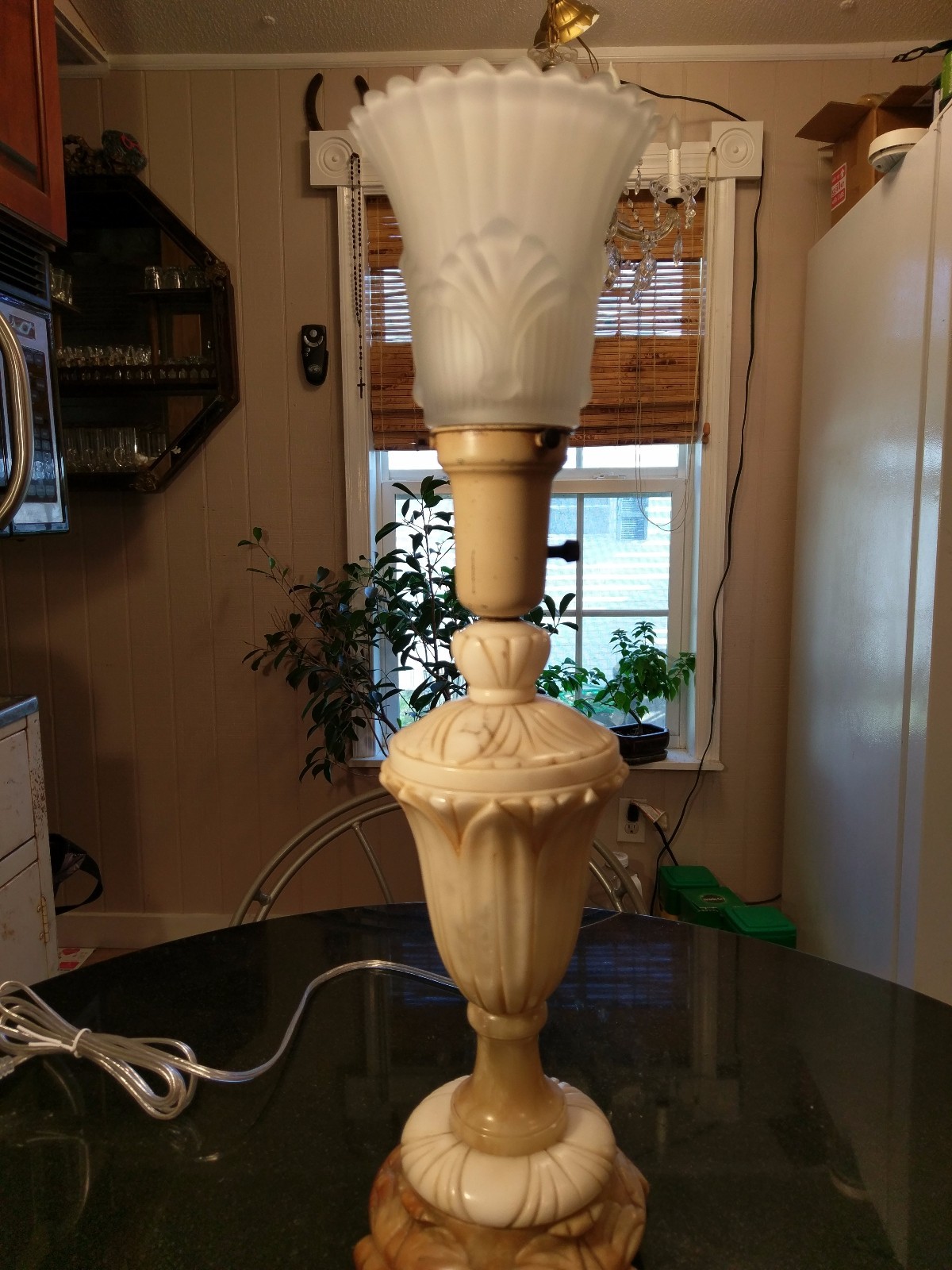 Gorgeous 1930s Carved StoneTorch Table Lamp Signed & Numbered