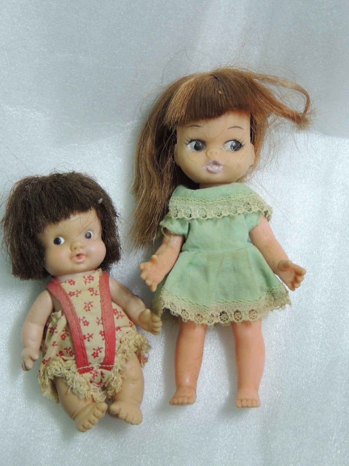 Vintage Pee Wee Uneeda Small Dolls rubber cute PAIR 1960s