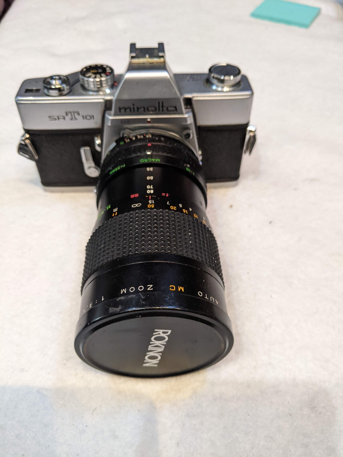 MINOLTA SRT 101 35mm SLR Camera W/ Rokinon 35-105 Lens