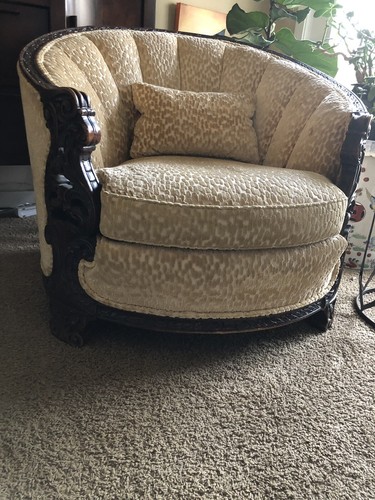 Walnut English Living Room Chair Antique 1920's Newly Upholstered & Restored.