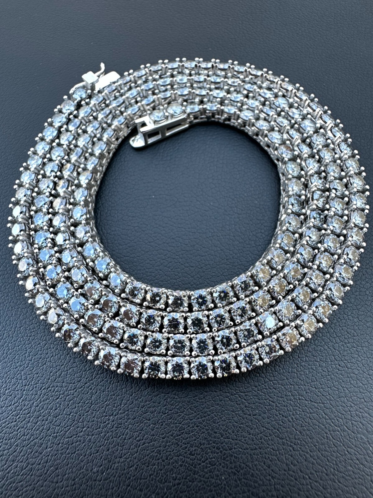Pre-owned Silver Real Blue Gray Moissanite 3mm Tennis Chain 925  Iced Necklace Pass Tester