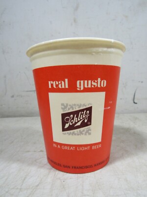 Vintage 1965 Schlitz Beer Wax Paper 16oz Cup Dixie NOS New USA Real Gusto Red