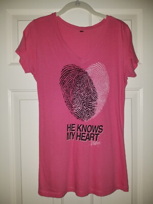 Women's ''HE KNOWS MY HEART'' Pink T-shirt, See Description