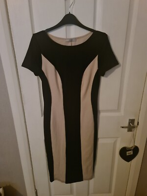 Luxury Premium Soft Illusion Flattering Black Beige Bodycon Office Dress size 10