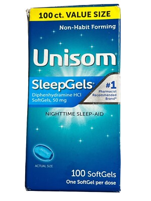 Unisom SleepGels Nighttime Sleep-Aid 100 SoftGels Non Habit Forming EXP 10/24