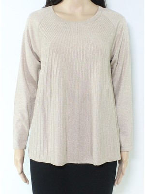 

ALFANI Женский золотой эластичный блестящий текстурированный ребристый круглый вырез вечерний свитер